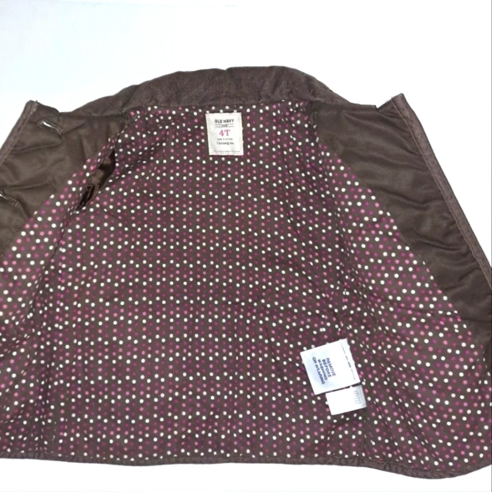 Old Navy Brown Pink Trim Multicolored Polka Dot Lining Kid's Jacket Girl's 4T